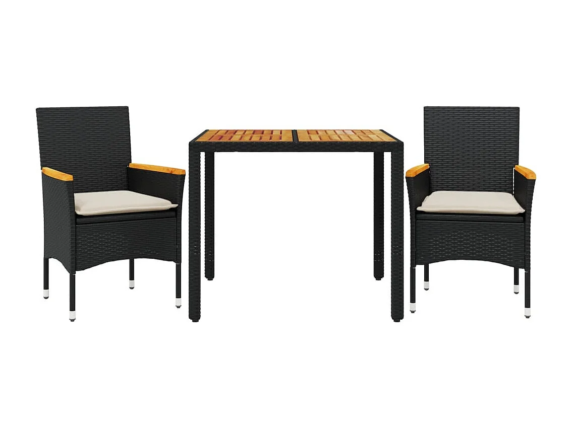 Ana Luisa 3-delige Tuinset met kussens poly rattan en acaciahout zwart