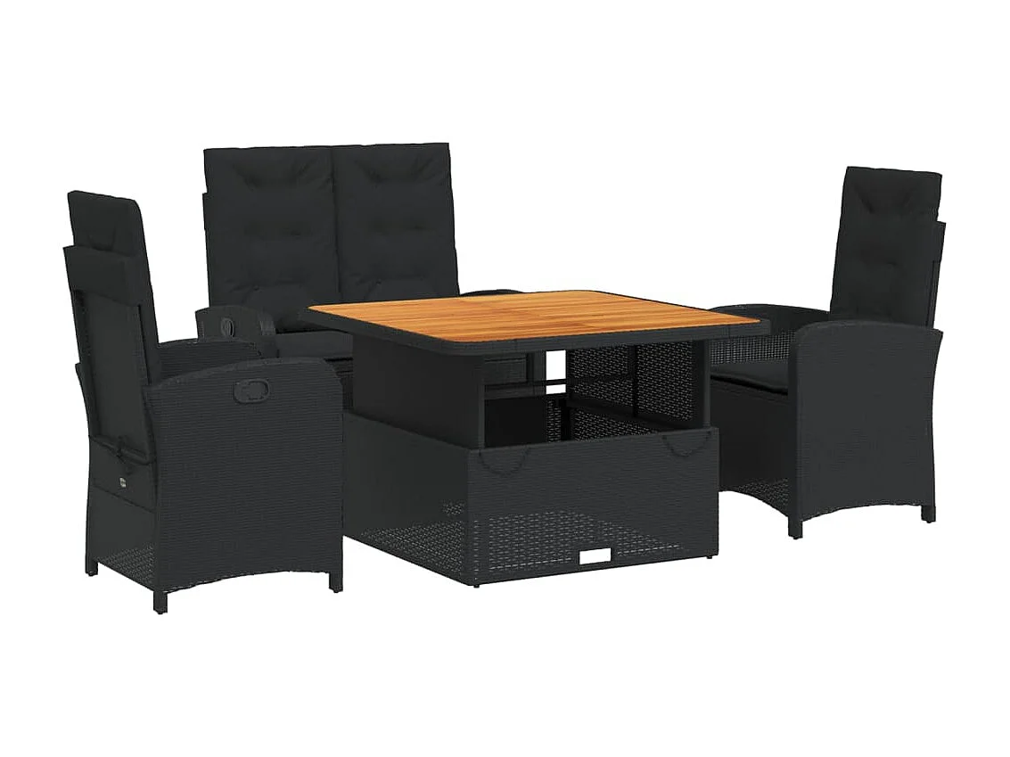 Abington 4-delige Tuinset met kussens poly rattan zwart