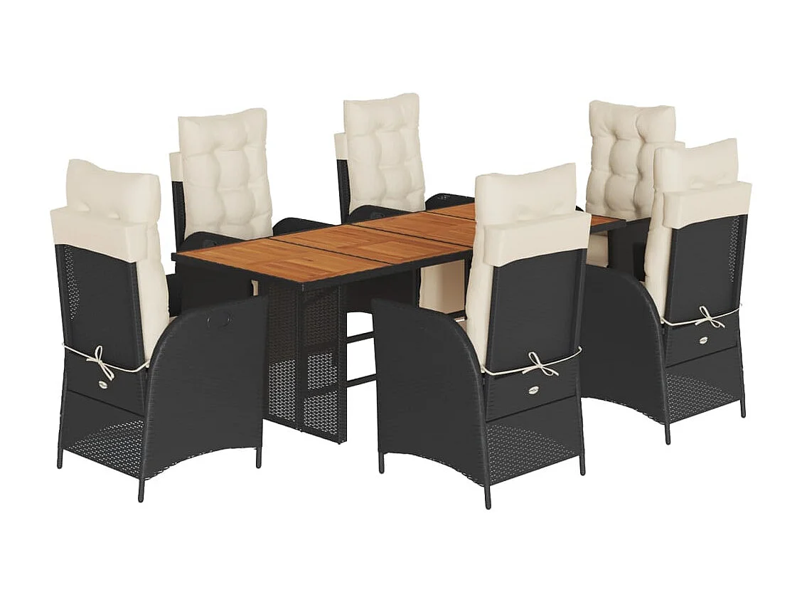 Anselm 7-delige Tuinset met kussens poly rattan zwart