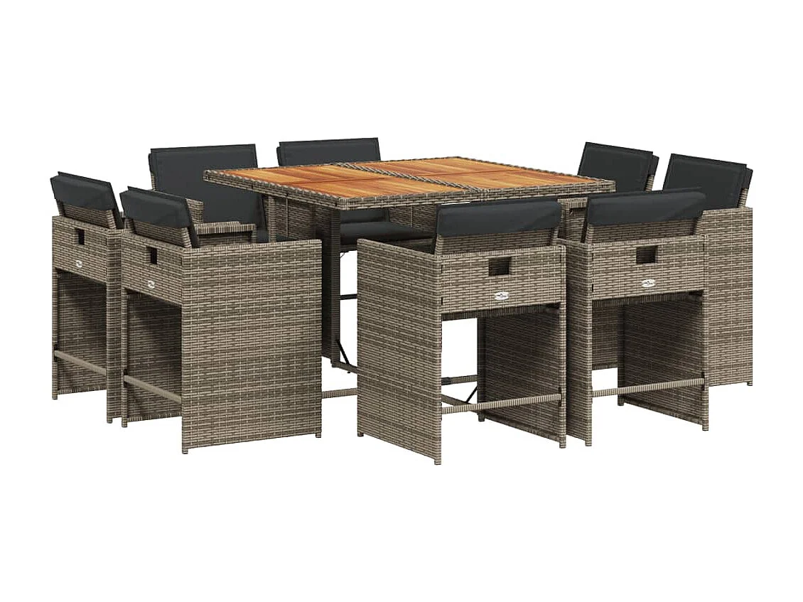 An Daingean 9-delige Tuinset met kussens poly rattan grijs