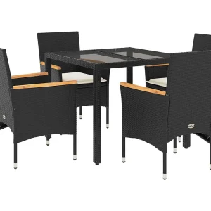 Bakersfield  5-delige Tuinset met kussens poly rattan en glas zwart