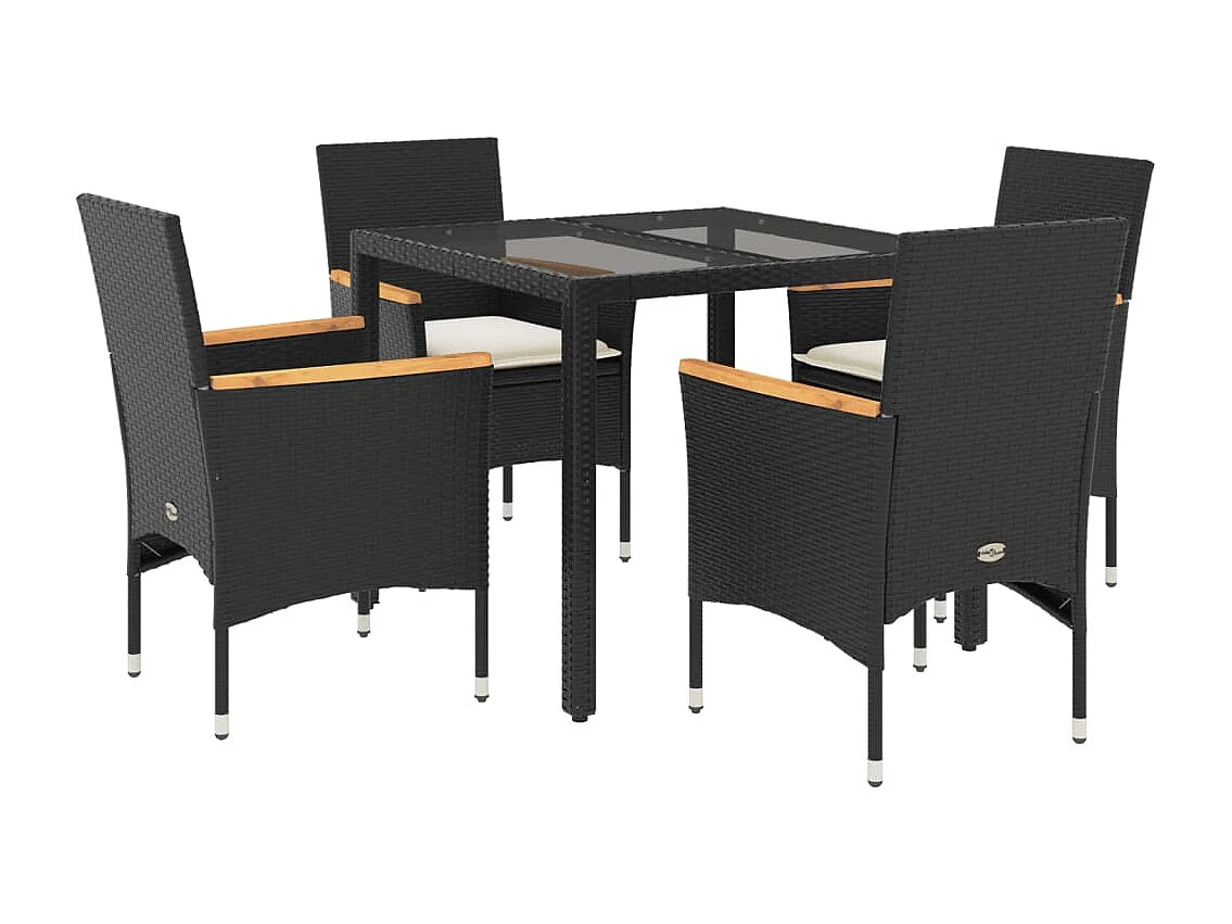 Bakersfield 5-delige Tuinset met kussens poly rattan en glas zwart