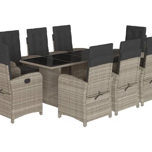 Almkerk  9-delige Tuinset met kussens poly rattan lichtgrijs