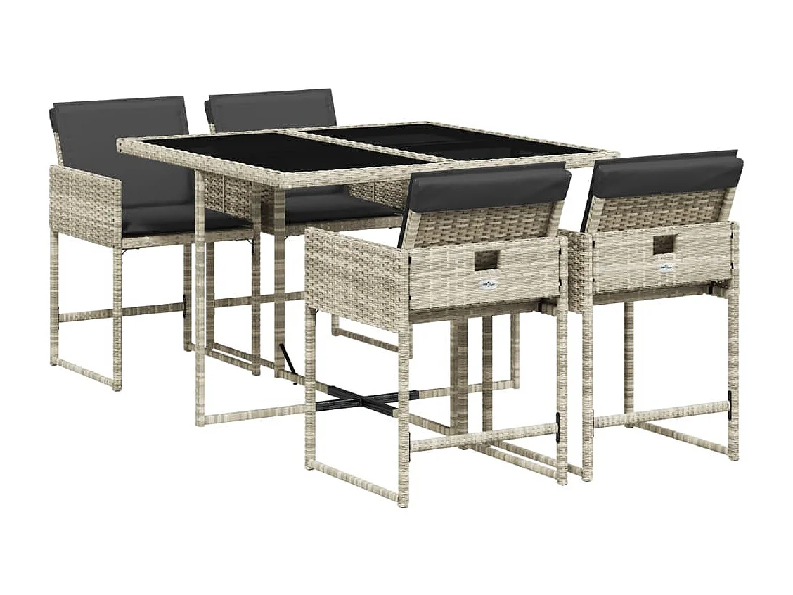 Arlon 5-delige Tuinset met kussens poly rattan lichtgrijs