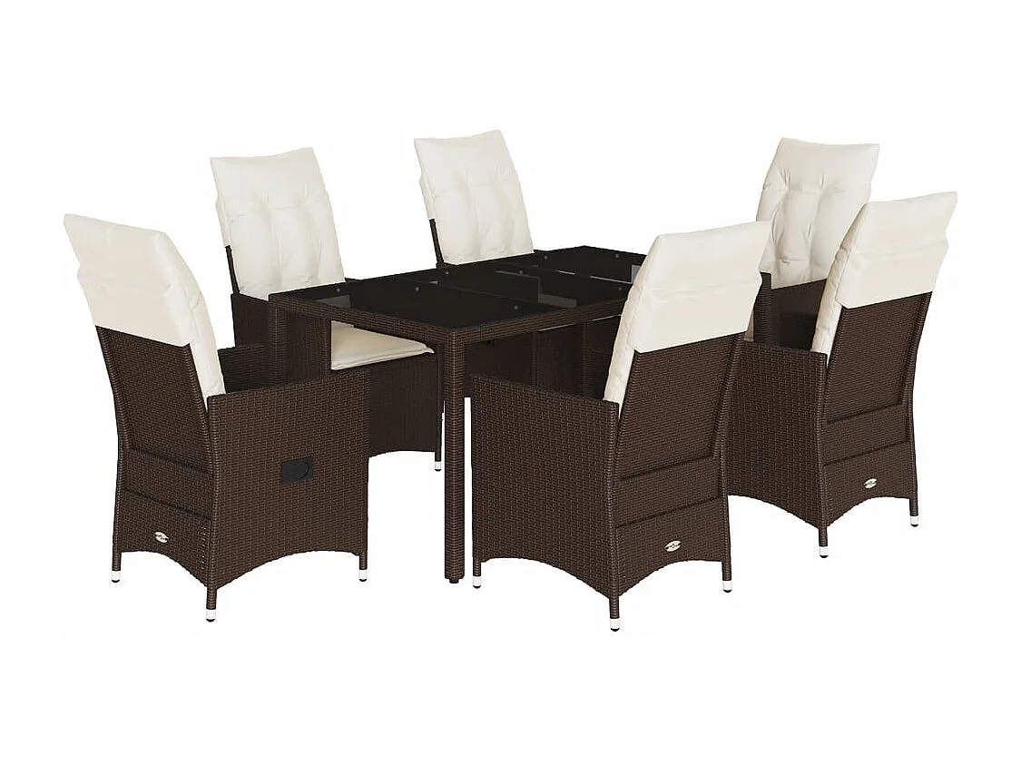 Alden 7-delige Tuinset met kussens poly rattan bruin