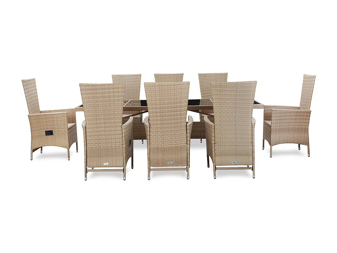 Bahae 9-delige Tuinset met kussens poly rattan beige