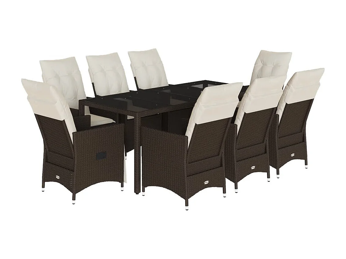 Alden 9-delige Tuinset met kussens poly rattan bruin