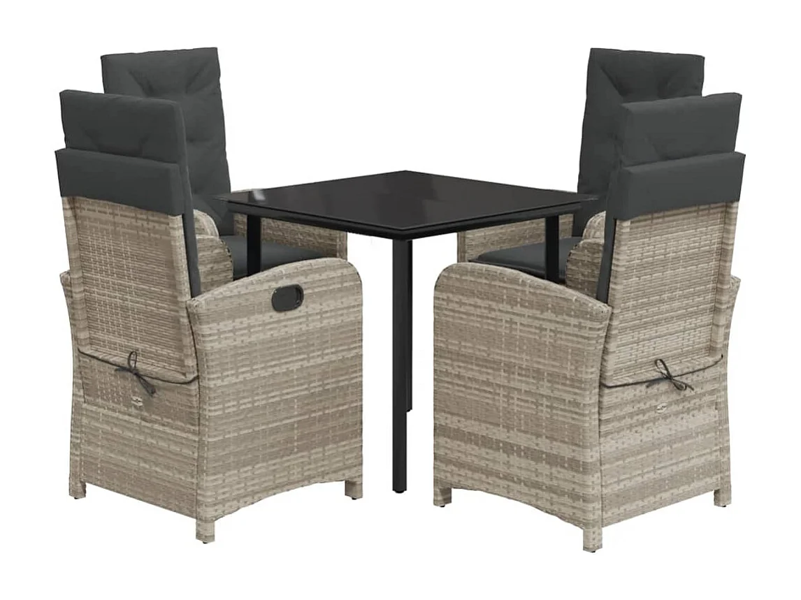 Akira 5-delige Tuinset met kussens poly rattan lichtgrijs