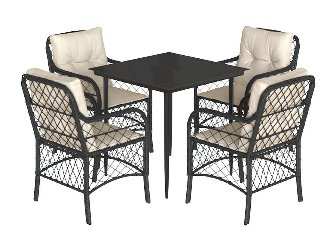 André 5-delige Tuinset met kussens poly rattan zwart