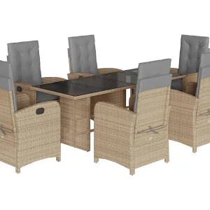 Almkerk  7-delige Tuinset met kussens poly rattan gemengd beige