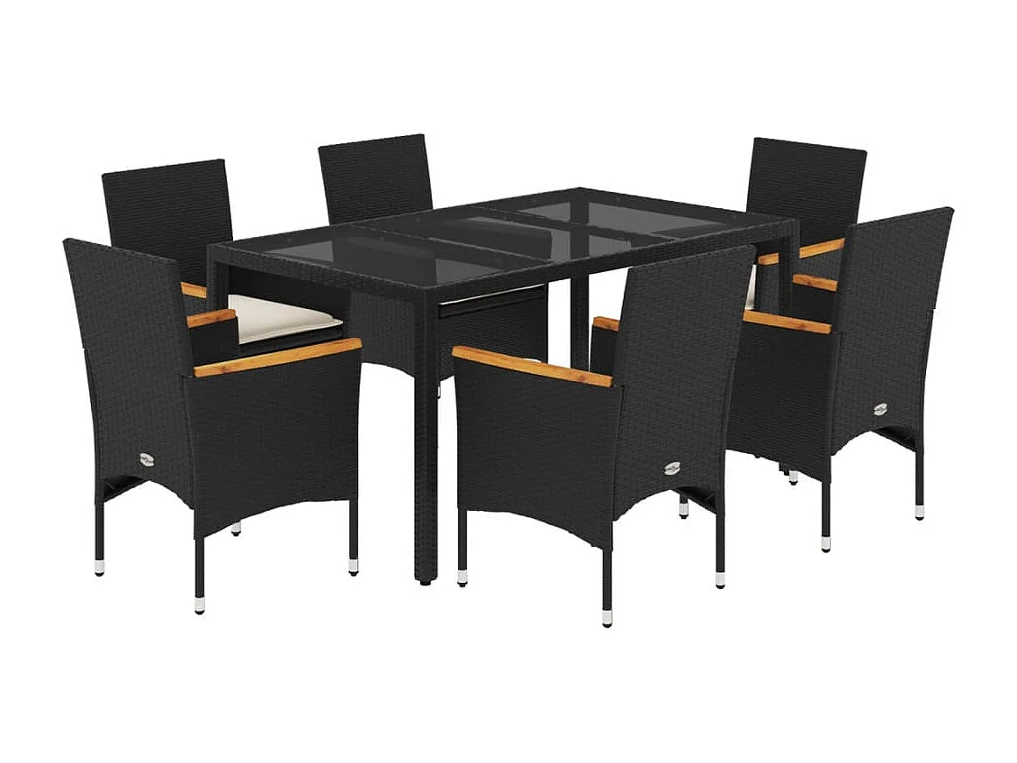 Bakersfield 7-delige Tuinset met kussens poly rattan en acaciahout zwart