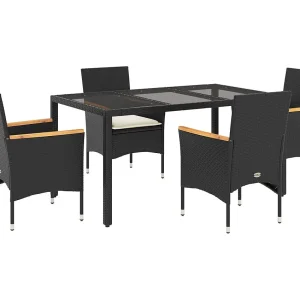 Bakersfield  5-delige Tuinset met kussens poly rattan en glas zwart