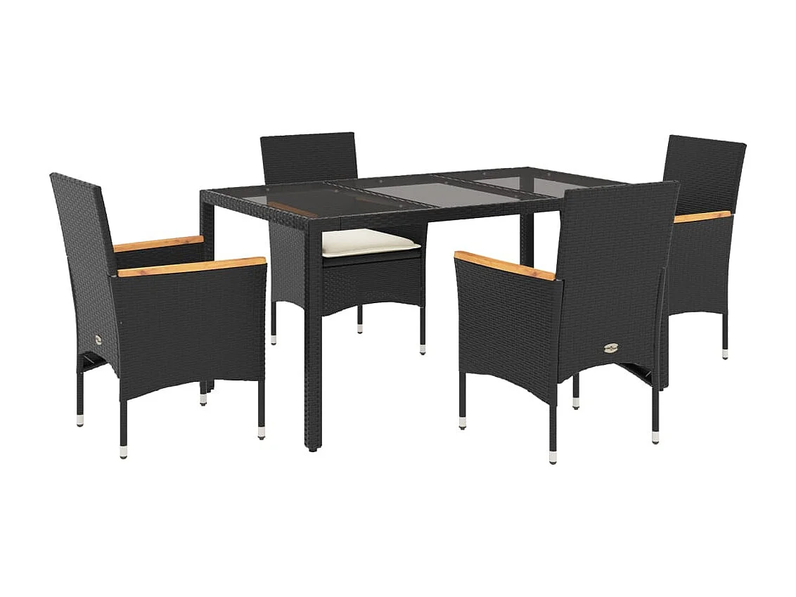 Bakersfield 5-delige Tuinset met kussens poly rattan en glas zwart