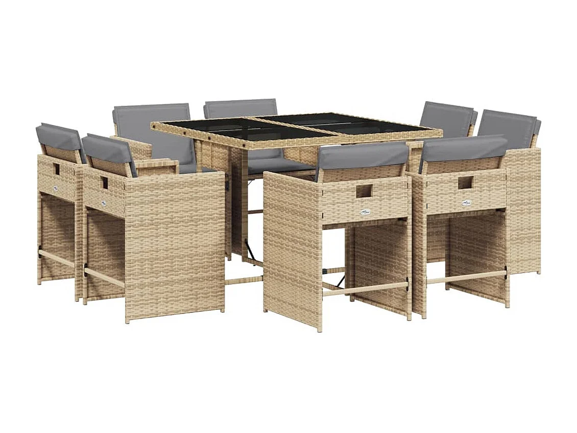 An Daingean 9-delige Tuinset met kussens poly rattan gemengd beige