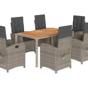 Adrien-Paul 7-delige Tuinset met kussens poly rattan grijs Adrien-Paul 7-delige Tuinset met kussens poly rattan grijs