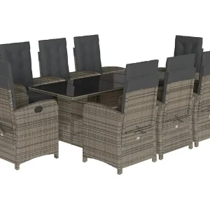 Almkerk  9-delige Tuinset met kussens poly rattan grijs