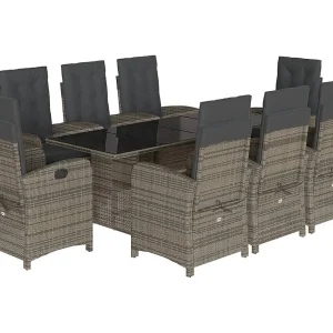 Almkerk  9-delige Tuinset met kussens poly rattan grijs