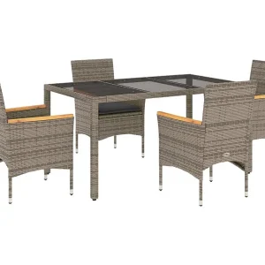 Bakersfield  5-delige Tuinset met kussens poly rattan en glas grijs