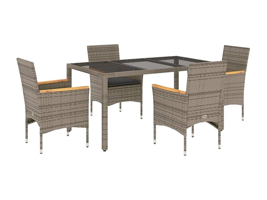 Bakersfield 5-delige Tuinset met kussens poly rattan en glas grijs
