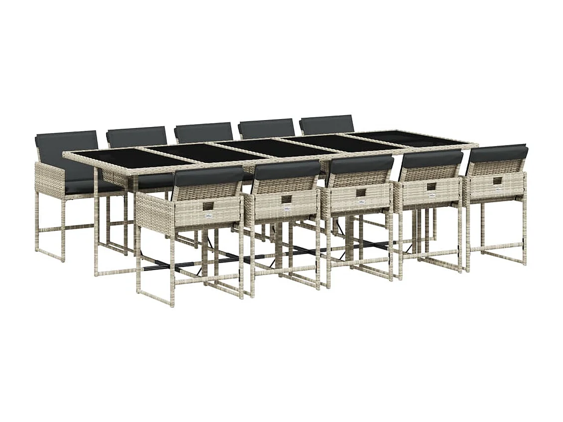 Arlon 11-delige Tuinset met kussens poly rattan lichtgrijs