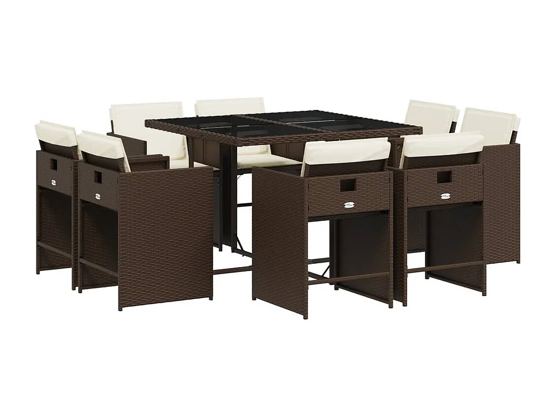 An Daingean 9-delige Tuinset met kussens poly rattan bruin