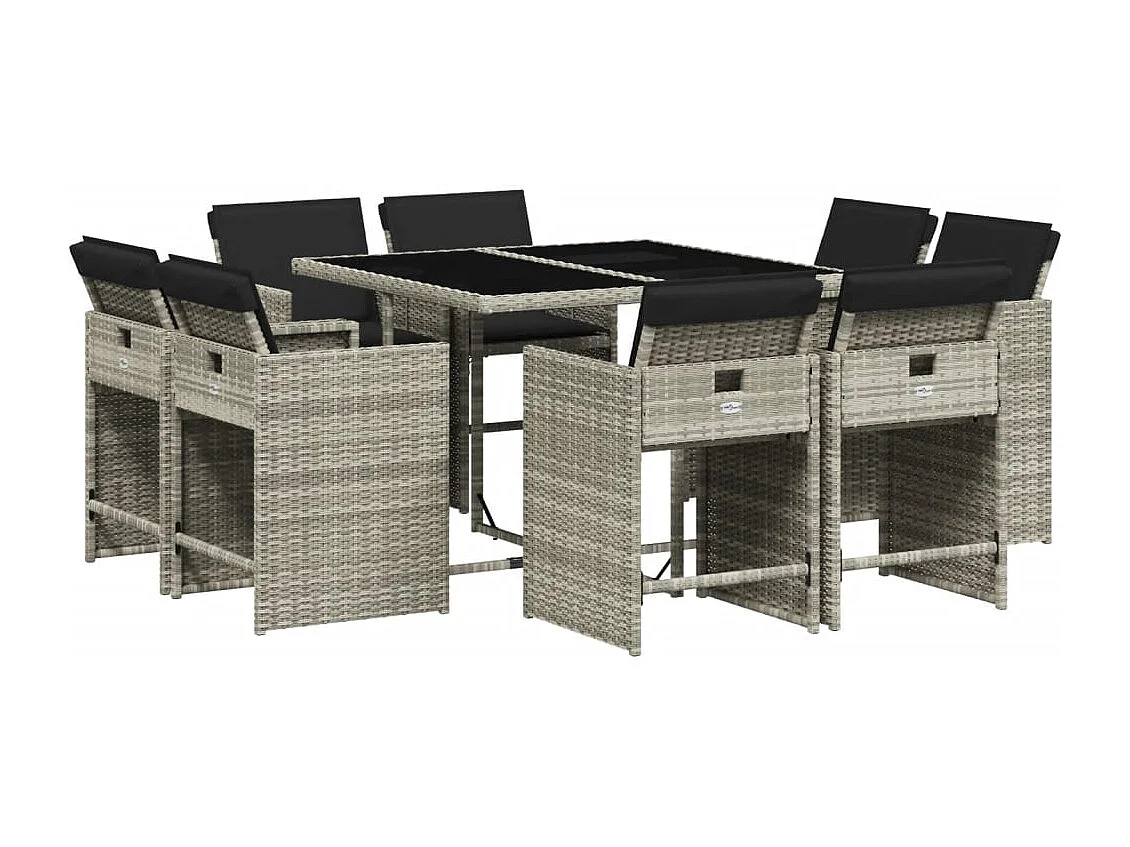 An Daingean 9-delige Tuinset met kussens poly rattan lichtgrijs