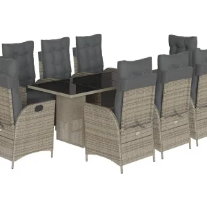 Anselm 9-delige Tuinset met kussens poly rattan grijs Anselm 9-delige Tuinset met kussens poly rattan grijs