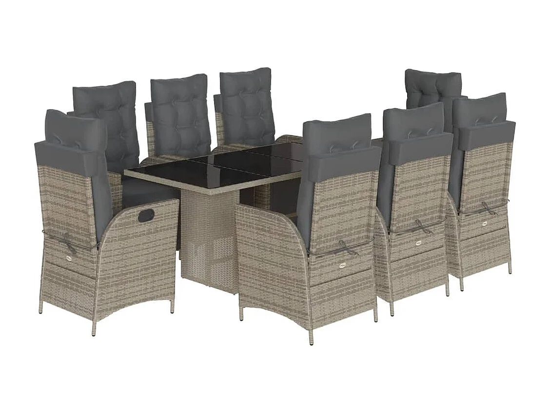 Anselm 9-delige Tuinset met kussens poly rattan grijs