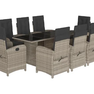 Almkerk  9-delige Tuinset met kussens poly rattan lichtgrijs