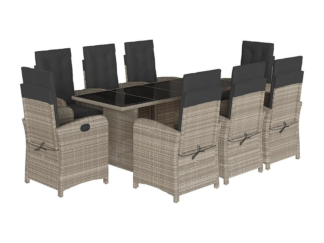 Almkerk 9-delige Tuinset met kussens poly rattan lichtgrijs