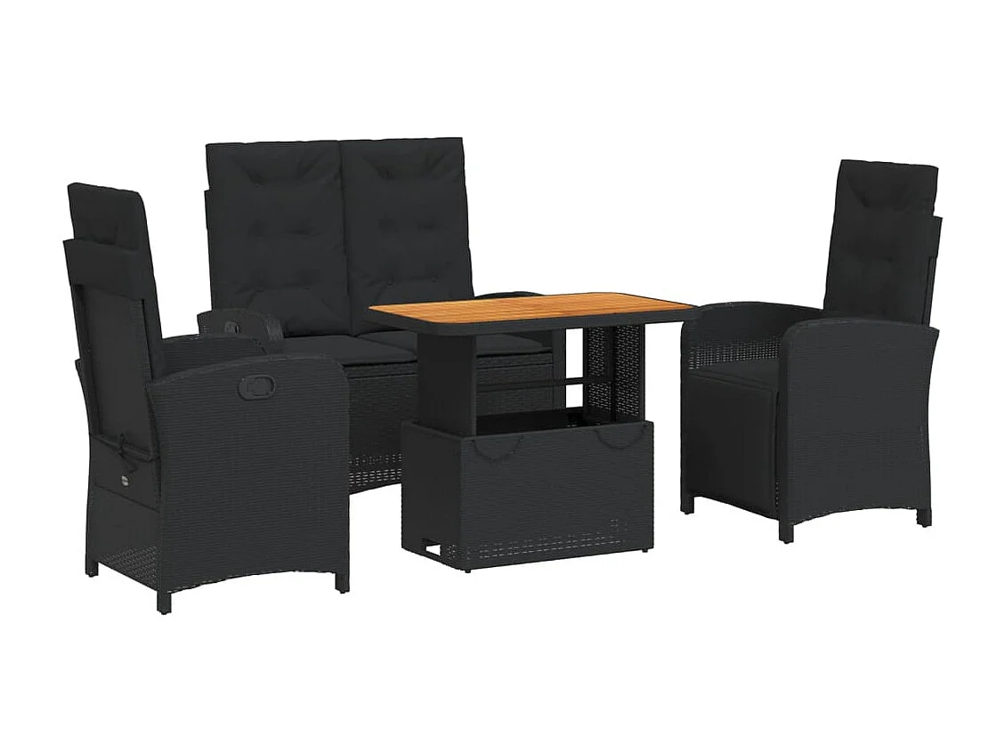 Abington 4-delige Tuinset met kussens poly rattan zwart