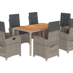 Adrien-Paul 7-delige Tuinset met kussens poly rattan grijs Adrien-Paul 7-delige Tuinset met kussens poly rattan grijs