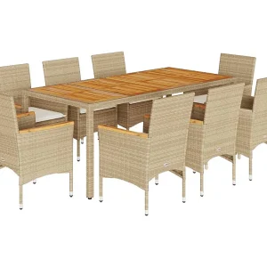 Ana Luisa  9-delige Tuinset met kussens poly rattan en acaciahout beige