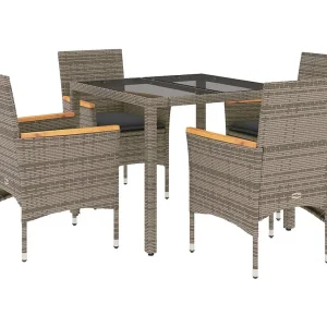 Bakersfield  5-delige Tuinset met kussens poly rattan en glas grijs