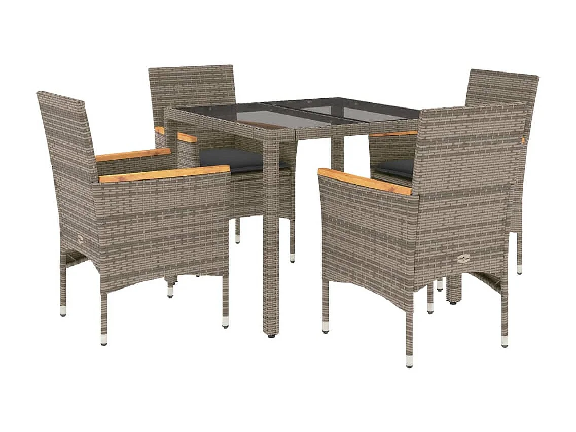 Bakersfield 5-delige Tuinset met kussens poly rattan en glas grijs