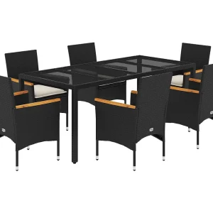 Bakersfield  7-delige Tuinset met kussens poly rattan en acaciahout zwart
