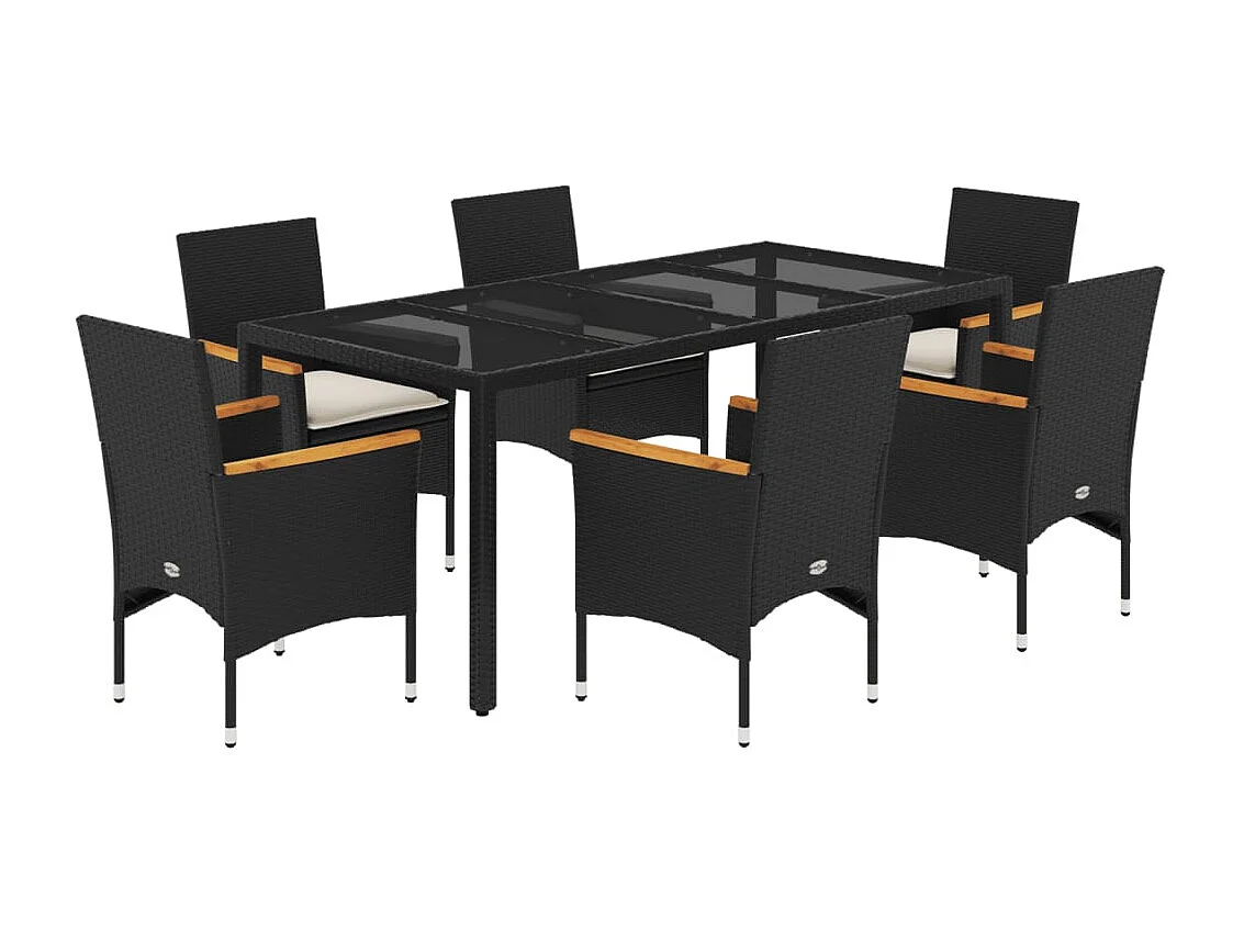 Bakersfield 7-delige Tuinset met kussens poly rattan en acaciahout zwart