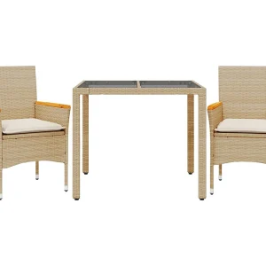 Bakersfield  3-delige Tuinset met kussens poly rattan en glas beige