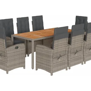 Adrien-Paul 9-delige Tuinset met kussens poly rattan grijs Adrien-Paul 9-delige Tuinset met kussens poly rattan grijs