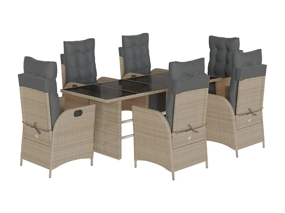 Anselm 7-delige Tuinset met kussens poly rattan grijs
