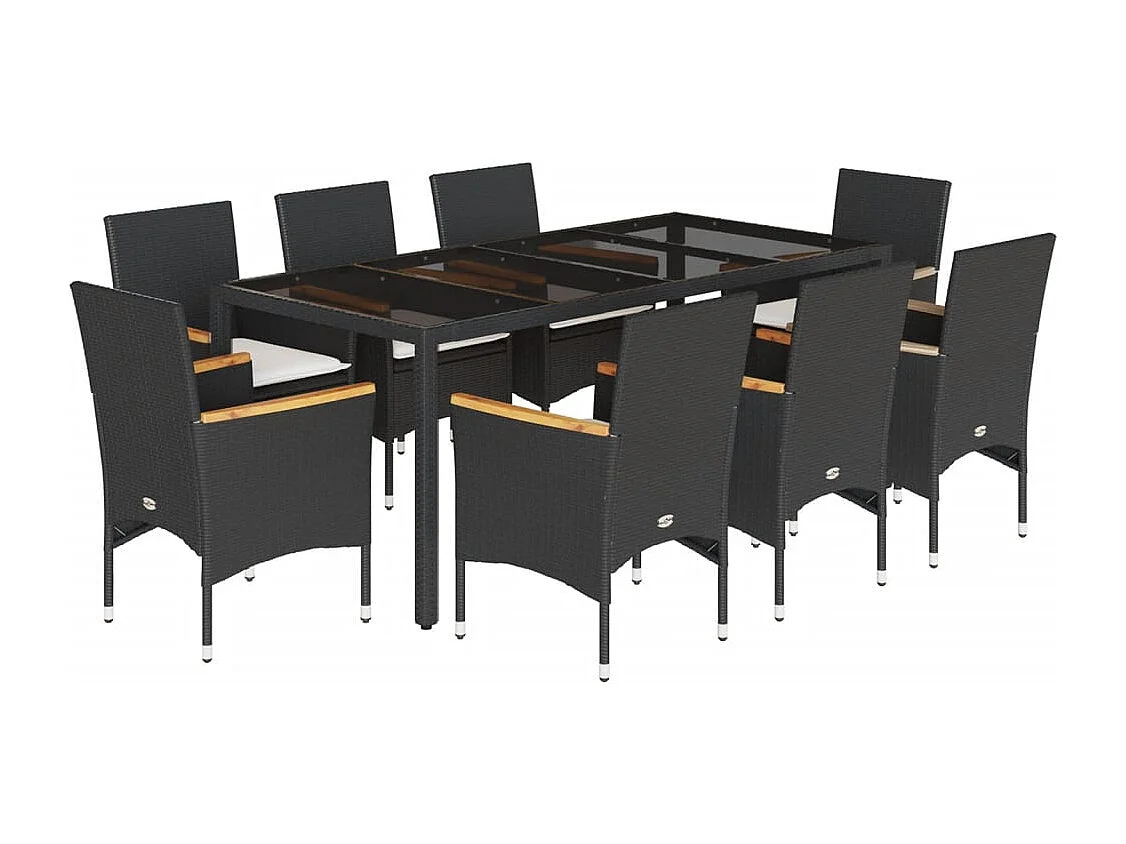 Bakersfield 9-delige Tuinset met kussens poly rattan en glas zwart