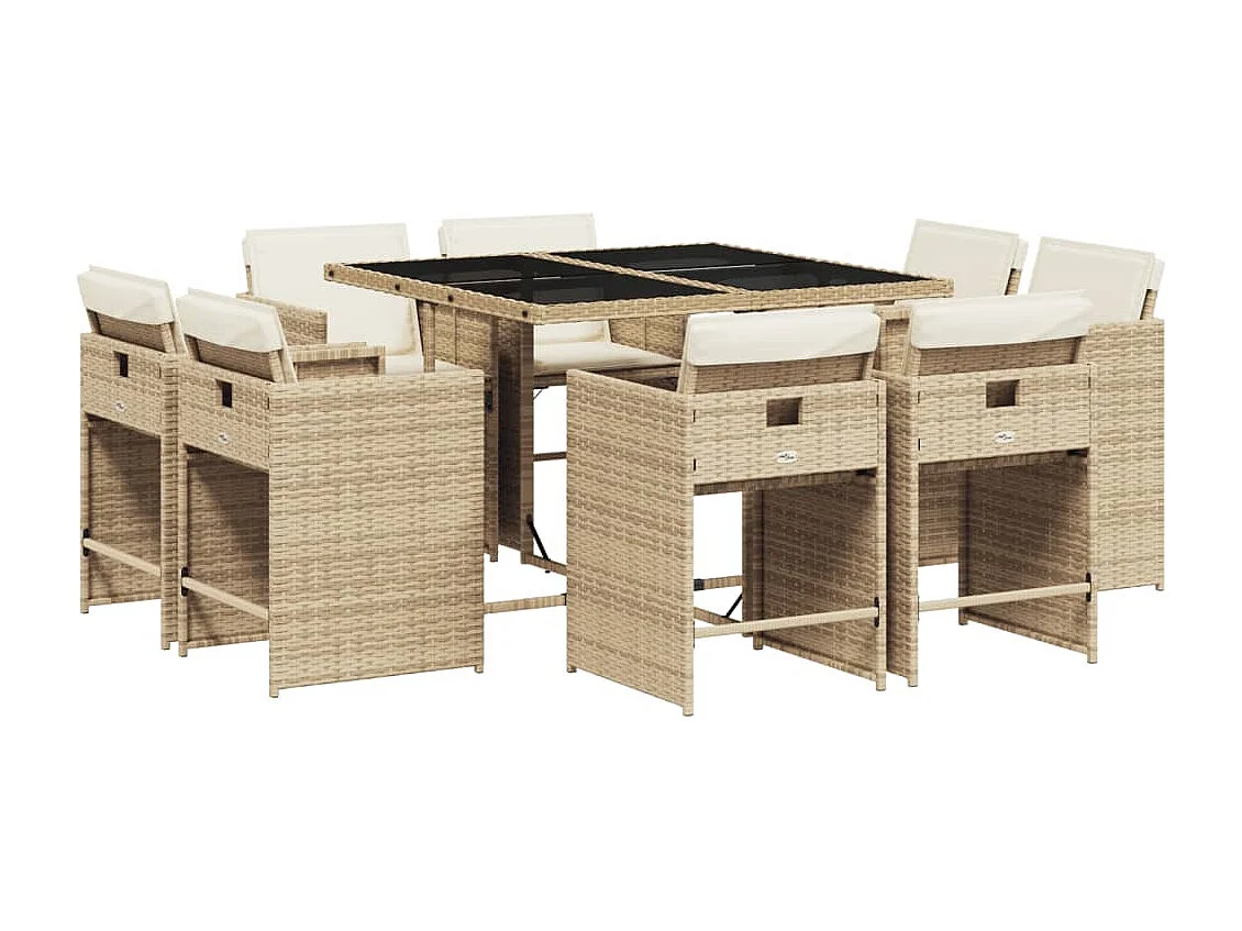 An Daingean 9-delige Tuinset met kussens poly rattan beige