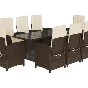 Almkerk  9-delige Tuinset met kussens poly rattan bruin