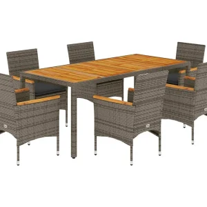 Ana Luisa  7-delige Tuinset met kussens poly rattan en acaciahout grijs