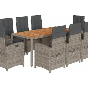Adrien-Paul  9-delige Tuinset met kussens poly rattan grijs