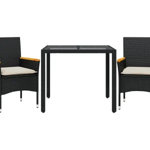 Bakersfield  3-delige Tuinset met kussens poly rattan en glas zwart