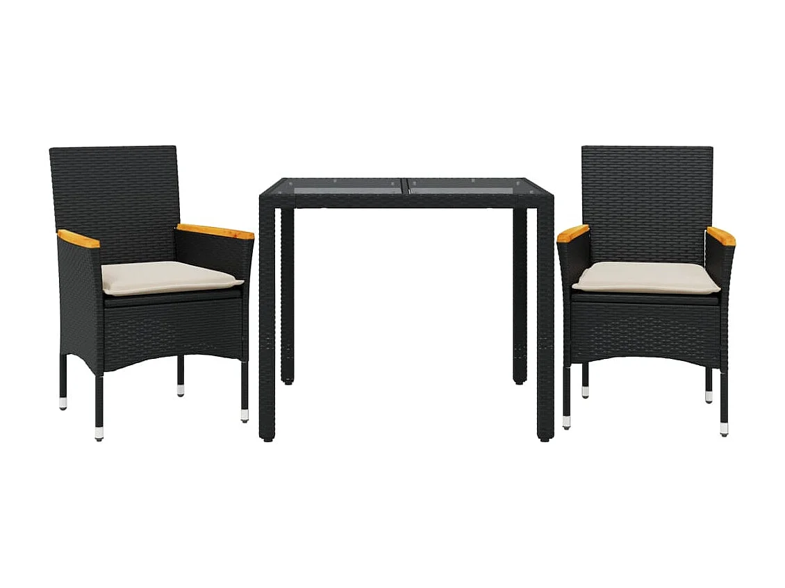 Bakersfield 3-delige Tuinset met kussens poly rattan en glas zwart