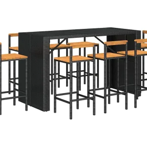 Allouez  9-delige Tuinbarset poly rattan en massief acaciahout zwart