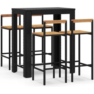 Arvind 5-delige Tuinbarset poly rattan en massief acaciahout zwart Arvind 5-delige Tuinbarset poly rattan en massief acaciahout zwart
