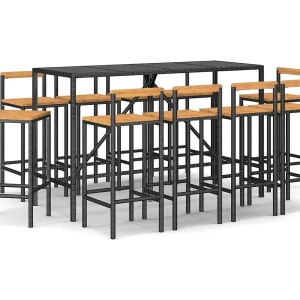 Arcata 11-delige Tuinbarset poly rattan en massief acaciahout zwart Arcata 11-delige Tuinbarset poly rattan en massief acaciahout zwart
